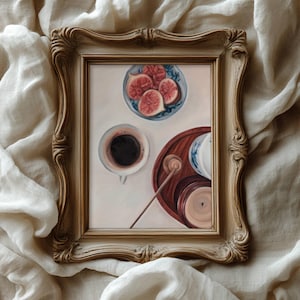Coffee Art Print, Still Life Painting, Coffee Bar Decor, Cozy Kitchen Wall Art, Coffee Poster, Candle and Fig Artwork, Coffee Wall Art