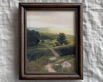 Moody Landscape Wall Art, Modern Farmhouse Wall Decor, Vintage Nature Painting, Rustic Landscape, Rolling Hills Artwork, Dark Moody Print