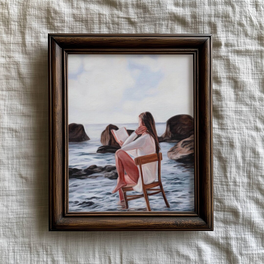 Ocean Art Print – Fine Art Oil Painting of Woman Reading by the Sea ...