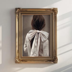 ORIGINAL PAINTING, Bow Wall Art, Coquette Wall Art, Vintage Portrait, Oil Painting, Moody Art, Dark Academia, Feminine Art, Vintage Artwork