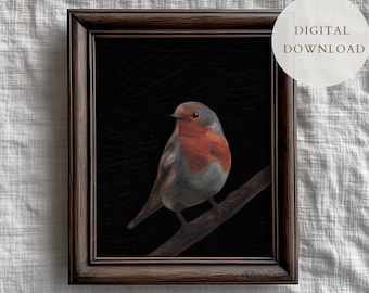 Eastern Bluebird Digital Print – High-Resolution Moody Portrait, Original Oil Painting, Nature Wall Art, Instant Download