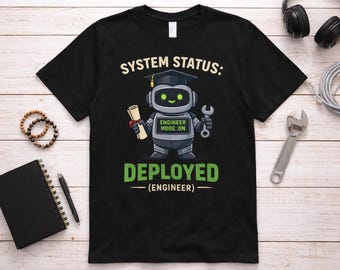 Engineering Graduation Shirt – Funny Engineer Mode ON T-Shirt – System Status Deploy Tee – Gift for Engineering Students & New Engineers