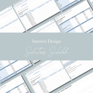 May include: A spreadsheet titled "Interior Selections Schedule" with the company name "McLean Co.". The spreadsheet is divided into columns with headings such as "Item", "Description", "Quantity", "Price", and "Total".