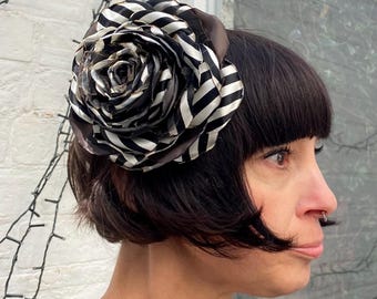 Purple flower hair clip, corsage recycled vintage satin.