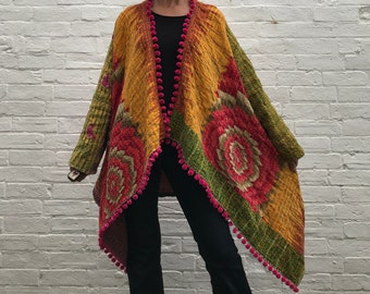 Kantha jacket duster coat waterfall upcycled ethnic cardigan wrap