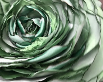 Giant Green Rose Headpiece: Recycled Silk Corsage, Bridal Hat