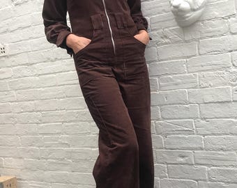 Handmade 1970s brown corduroy boiler suit overalls jumpsuit