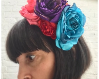 Floral Half Crown Fascinator: Recycled Silk Festival Headpiece