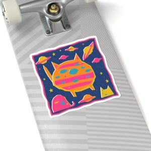 Space Cat Planet Stickers | Colorful Cat Sticker for Laptops, Planners & Kids’ Rooms | Cute Cosmic Gift for Cat Lovers