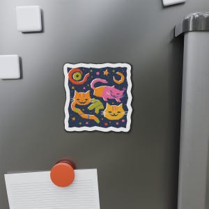 Colorful Cat Magnet | Die-Cut Fridge Magnet for Cat Lovers | Cute Cat Art Gift | Fun Kitchen Decor