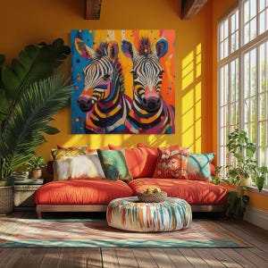 Zebras in Vibrant Colors