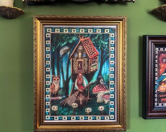 Baba Yaga Hut ART PRINT, Slavic Folklore Wall Art, Witchy Cottagecore Decor, Forest Witch Art, Dark Fairytale Print, Handmade Illustration