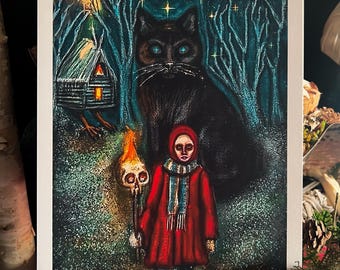 Yule Cat Folklore Art Print – Gothic Winter Witchy Decor, Dark Cottagecore Wall Art