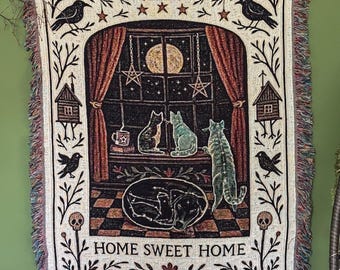 Whimsigoth Cat & Dog Blanket – Witch’s Window Dark Cottagecore Decor for Witchy and Gothic Homes