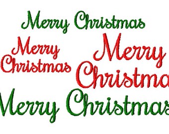 Merry Christmas Embroidery Design Bundle - 2 designs - 2 sizes - 1 inch and 1.5 inch - Instant Download - Digital File