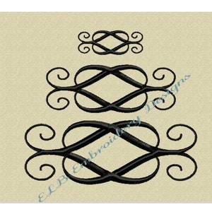 Embroidery Design - Double Scroll - 3 sizes - Digital File - Instant Download