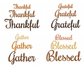 Thanksgiving Embroidery Design Bundle - Set of 4 - Thankful, Grateful, Blessed & Gather - 3 Sizes each - Instant Download - Digital File