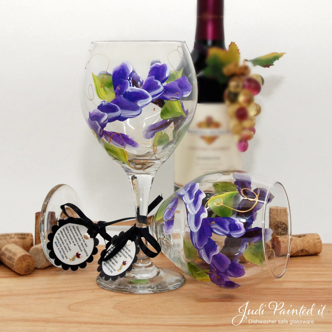 Purple flower wrap wine glass wrap design painted wine Etsy