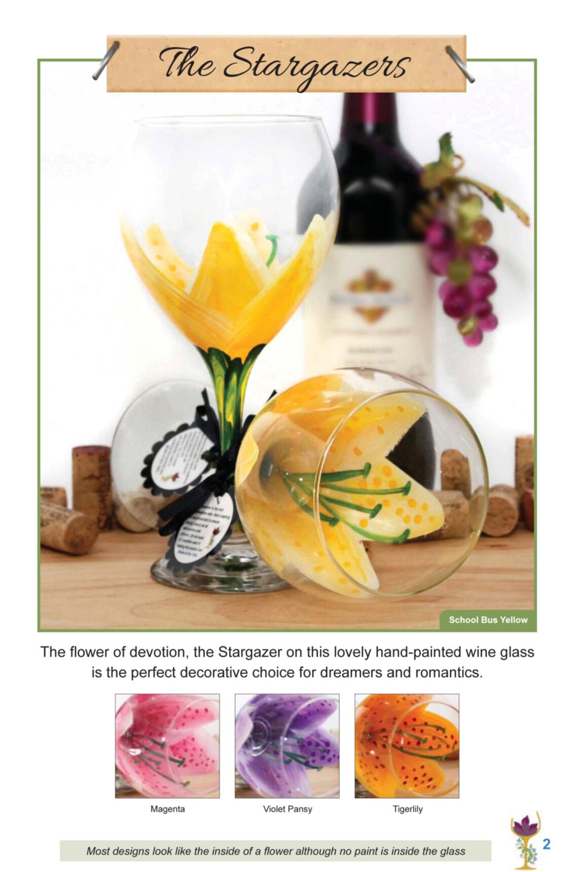 Stargazer Lily, Yellow Painted Wine Glass, Flower Wine Glass