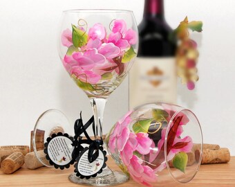 Pink flower wrap wine glass, flower wine glass, personalized gift, wine goblet, floral decor, spring table decor, pink flowers