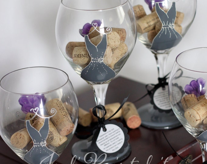 Set of 4 Custom Personalized Bridesmaid Dress Wine Glasses Etsy