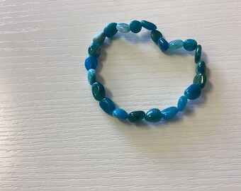 Blue Apatite Bracelet, Natural Oval Gemstone Beads (7" Stretch)
