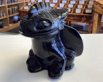 Hand Carved Black Obsidian Dragon: Healing Crystal Decor (3.1", 11 oz.)