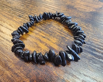 Obsidian Chip Bracelet, Natural Gemstone Beads (7" Stretch)
