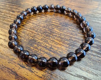 Smoky Quartz Bracelet, 6mm Natural Gemstone Beads (7" Stretch)