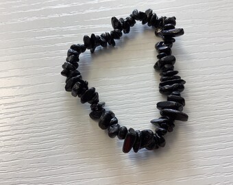 Obsidian Chip Bracelet, Natural Gemstone Beads (7" Stretch)