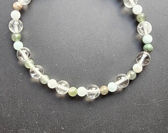 Aries Bracelet (Aquamarine, Clear Quartz, Bloodstone) Natural Gemstone (7" Stretch)