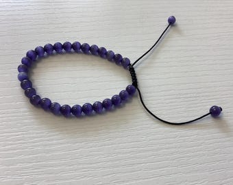Purple Cat Eye Quartz Bracelet, 6mm Gemstone Beads (Adjustable Cord)