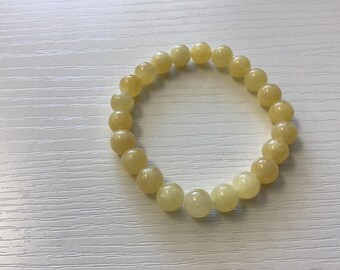 Yellow Calcite Bracelet, Natural Gemstone Beads (7" Stretch)
