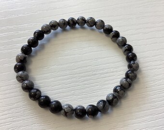 Snowflake Obsidian Bracelet, 6mm Natural Gemstone Beads (7" Stretch)