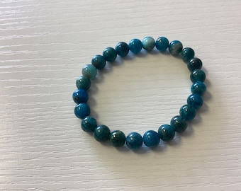 Blue Apatite Bracelet, 8mm Natural Gemstone Beads (7" Stretch)