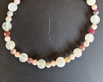 LIBRA gemstone bracelet (7" stretch bracelet), natural gemstone beads: moonstone, pink opal, tourmaline. You will receive one bracelet.