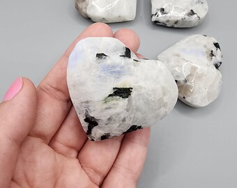 RAINBOW MOONSTONE heart palm stone (one)
