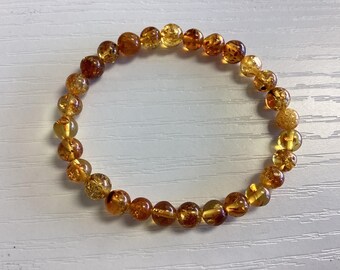 Baltic Amber Bracelet, 6mm Natural Gemstone Beads (7” Stretch)
