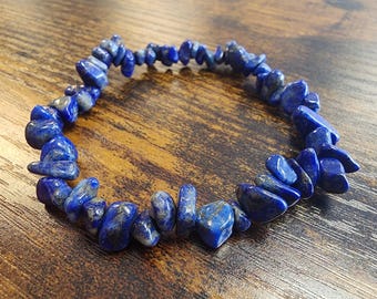 Lapis Lazuli Chip Bracelet, Natural Gemstone Beads (7" Stretch)