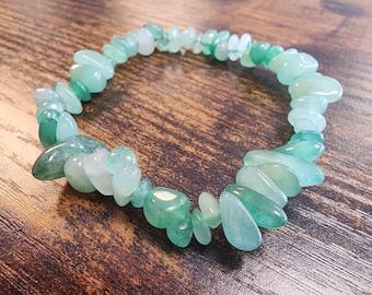 Green Aventurine Chip Bracelet, Natural Gemstone Beads (7” Stretch)