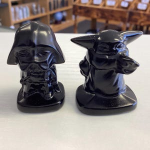 1.5” Natural black obsidian alien set, hand carved, Quartz Crystal, healing home Decor, Energy gift
