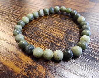 Nephrite Jade Bracelet, 6mm Natural Gemstone Beads (7” Stretch)