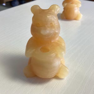 2” honey bear cartoon character, Natural yellow/orange calcite crystal, hand carved, Quartz Crystal, healing home Decor, Energy
