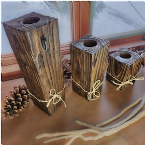 Reclaimed wood Candle holder-Farmhouse Tealight holder set-Barn house rustic decor-ShouSugiBan-Wood candleholder-candlelight-Farm style gift
