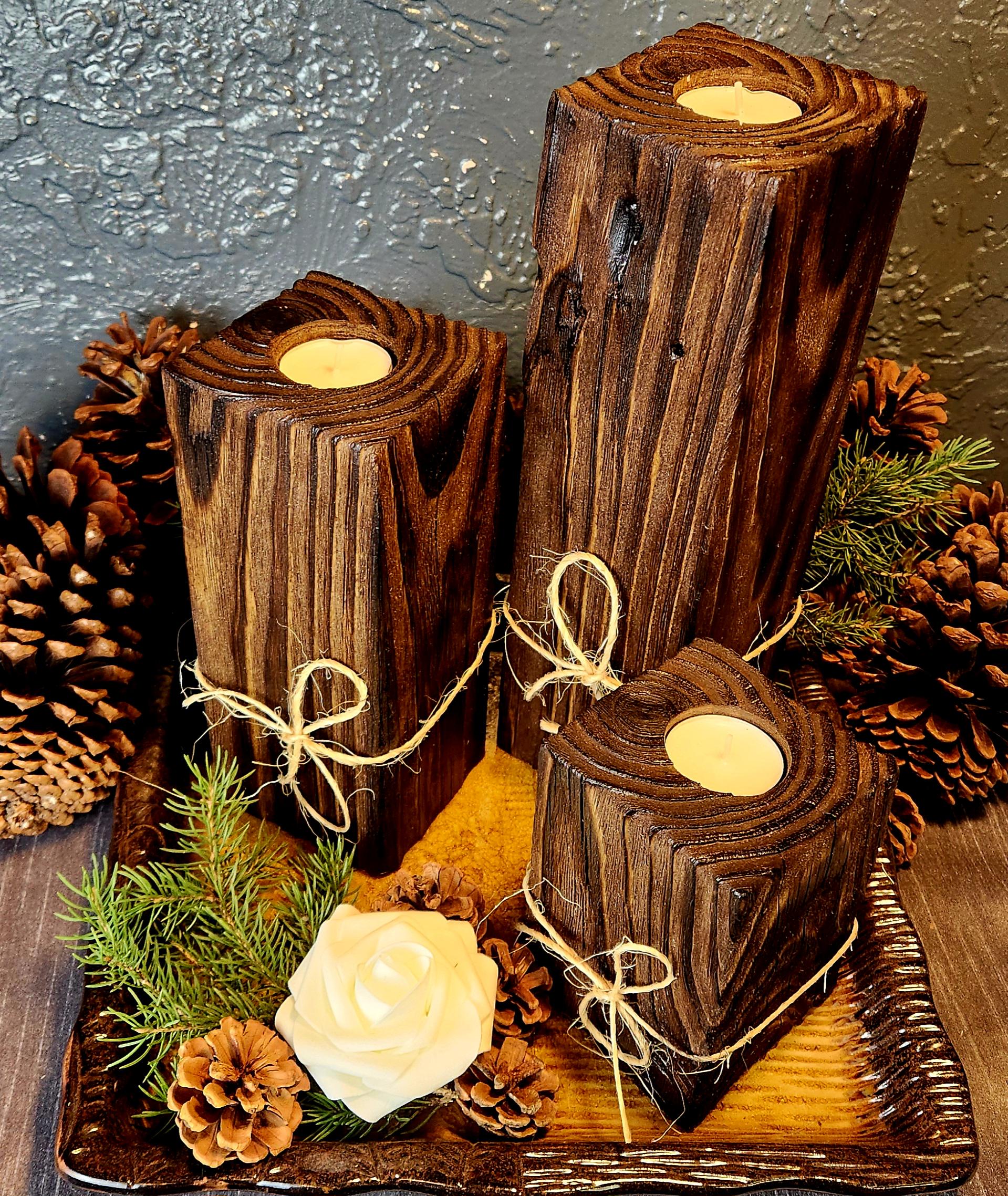 Reclaimed Wood Candle Holder-farmhouse Tealight Holder Set-barn House
