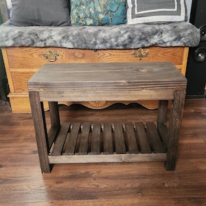 Farmhouse Plant Stand, Handmade Table Rustic 2-Tier Entryway Table Indoor Flower Shelf Stained Dark Walnut, Display for Plants Gift for Wife