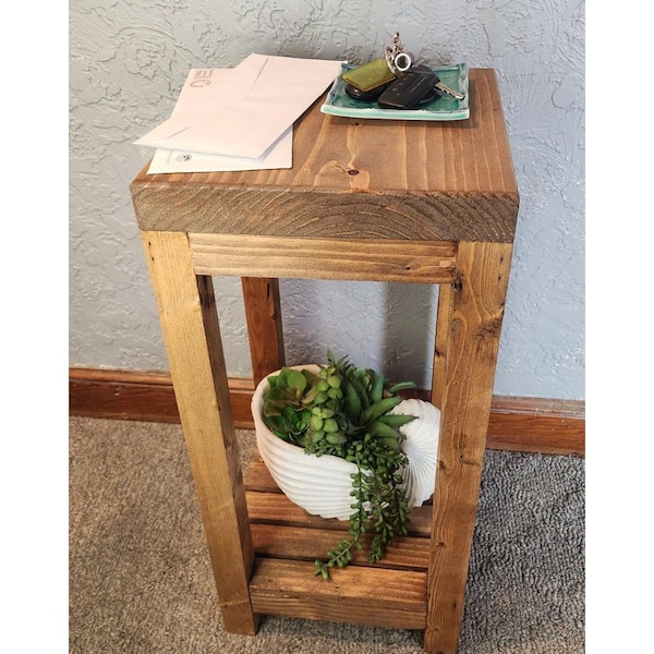Rustic End table Plantstand Nightstand Handmade Bedside Table Farmhouse Plant Stand, Living Room Decor, Wood Entryway Display Cottage Core
