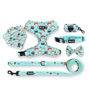 Sushi Lover Dog Walking Bundle Sets, Harness, Collar, Leash, Bandana, Bow Tie, Poop Bag Holder