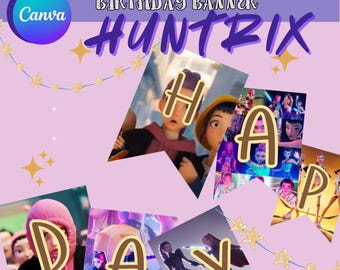 Editable Huntrix Kpop Demon Hunter Birthday Banner