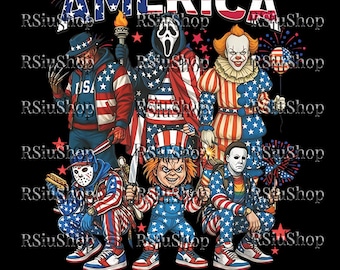 Horror Characters 4th Of July Sublimation Art, Fourth Of July Png, America PNG Art File, Memorial Day, Independence Day Creative PNG Art